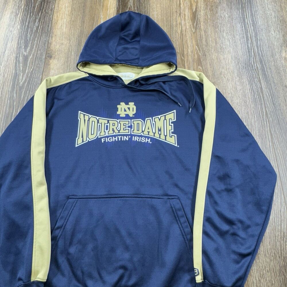 Vintage Notre Dame Hoodie Mens L Blue Sweatshirt Fighting Irish Y2K University